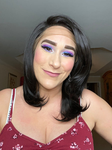 "Tracy" Wig - Lace Front, Human Blend, Right Part, Black root to tip, Goldie's Sister
