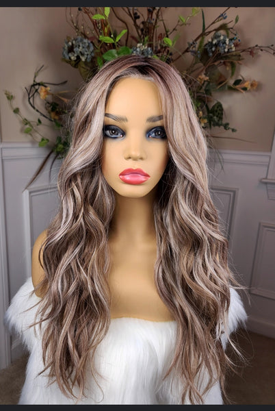 "Sheila"- Lace front, deep middle shiftable partial monofilament (milk tea)