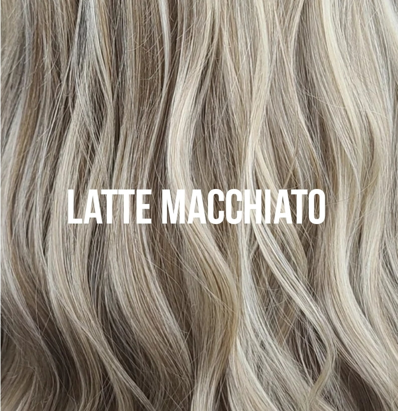 IN STOCK NOW "Lucy" - lace front deep middle shiftable part monofilament, long & wavy ( Latte Macchiato))