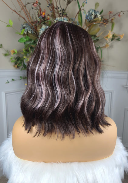 "Daphne"- Lace front, fixed part (brunette with pink highlights) shoulder length