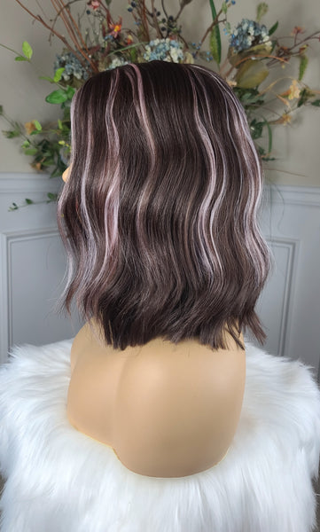 "Daphne"- Lace front, fixed part (brunette with pink highlights) shoulder length