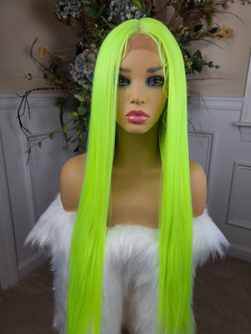 "Elektra" Wig - Lace Front, Neon Lime Green root to tip, Long & Straight (Specialty color)