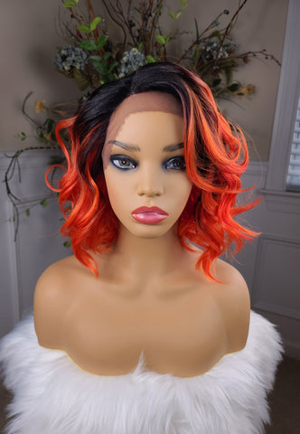 "Pumpkin" Wig - Lace Front, Right Part, Orange with black root, Short (DISCONTINUED)