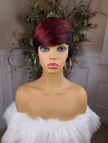 "Vanna"- wig no lace (kendall's sister,  pixie style with burgundy/cherry with black)