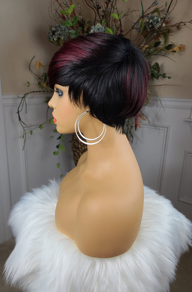 "Vanna"- wig no lace (kendall's sister,  pixie style with burgundy/cherry with black)