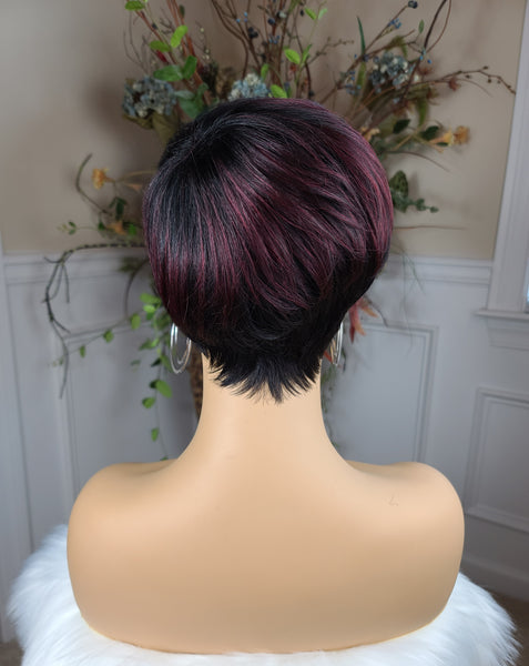 "Vanna"- wig no lace (kendall's sister,  pixie style with burgundy/cherry with black)