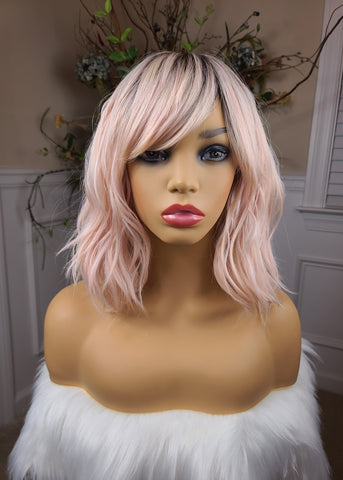 "Roses" Wig - Bang Unit, Rose Gold with brown roots, Short & Wavy