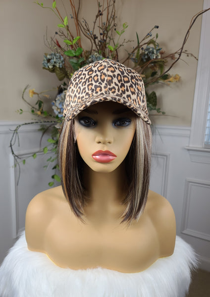 "Tisha" Wig - HD Lace Front, Human Blend, Free Part, Brown & Blonde highlights, Brown root, Short & Straight