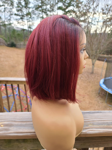 “Tisha” Wig - HD Lace Front, Human Blend, Free Part, Cinnamon Burgundy, Black root, Short & Straight