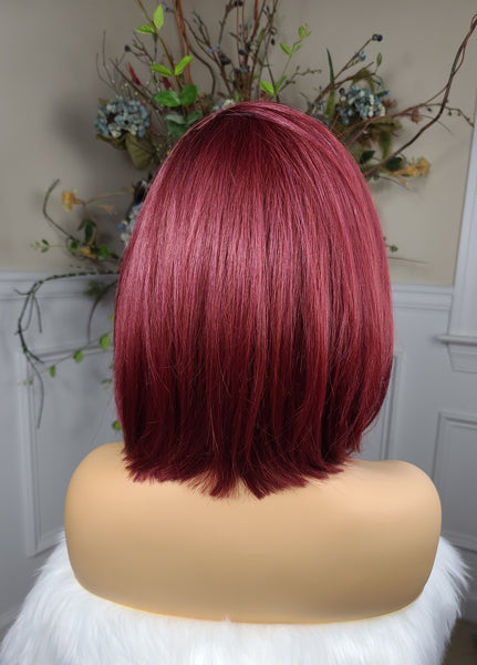 “Tisha” Wig - HD Lace Front, Human Blend, Free Part, Cinnamon Burgundy, Black root, Short & Straight