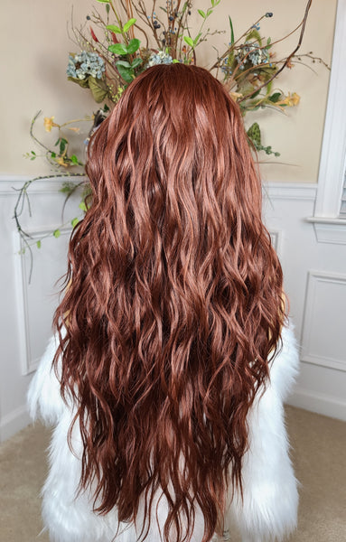 "Korrin" Wig - Human Blend, Free Part, 360, Autumn Brown root to tip, Long & Wavy