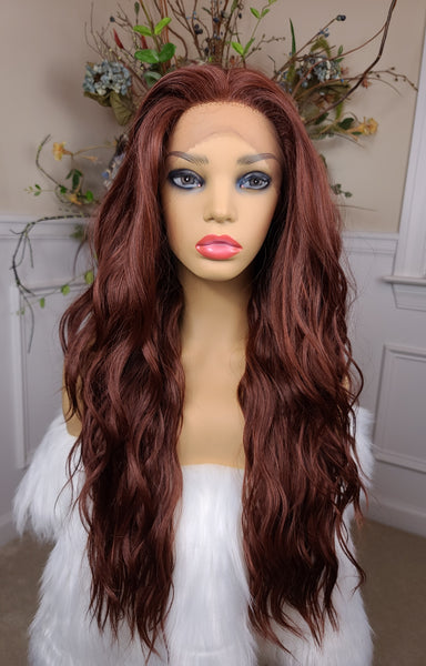 "Korrin" Wig - Human Blend, Free Part, 360, Autumn Brown root to tip, Long & Wavy