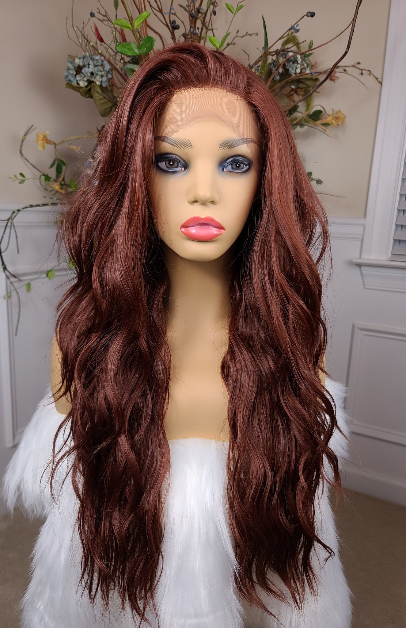 "Korrin" Wig - Human Blend, Free Part, 360, Autumn Brown root to tip, Long & Wavy