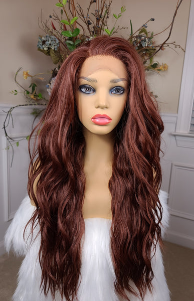 "Korrin" Wig - Human Blend, Free Part, 360, Autumn Brown root to tip, Long & Wavy