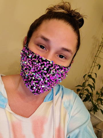 Large Sequined Face Mask (colors purple or multi)
