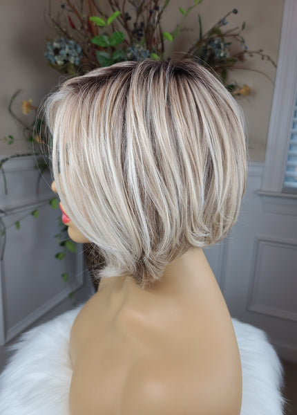 "Mona"- partial monofilament lace front, blonde with low lights