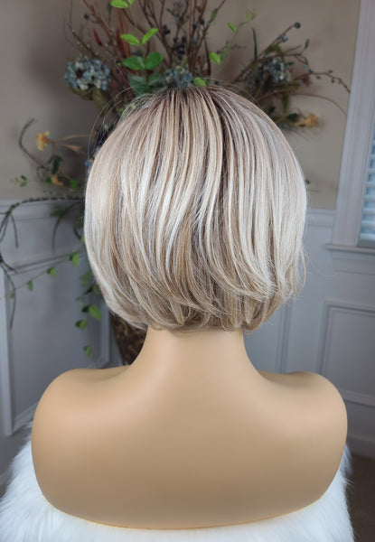 "Mona"- partial monofilament lace front, blonde with low lights