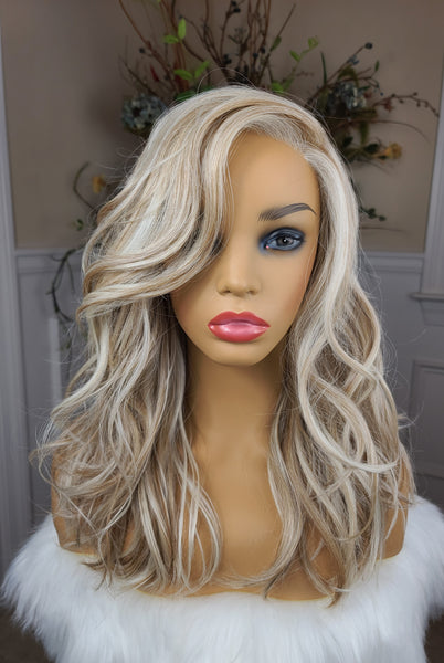 "Angel"-  partial monofilament wig (Butter Blonde root to tip)