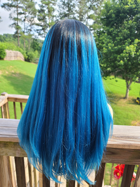 "Bea" - bang unit no lace, long straight, blue with black root (DISCONTINUED)