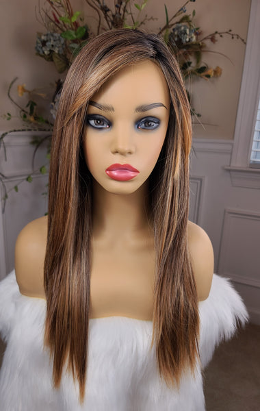 "Gwen" - Full Monofilament Lace Front, Long, Mocha Brown