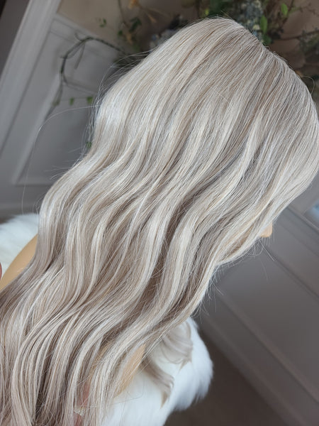 "Karla" - Full Monofilament Lace Front, Long & wavy coconut silver no root)