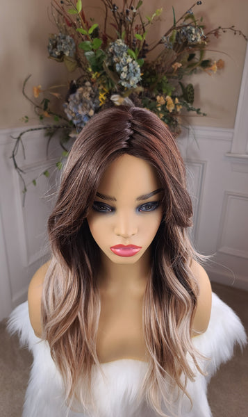 IN STOCK NOW "Lucy" - lace front beauty, deep middle shiftable part monofilament (long peach balayage)