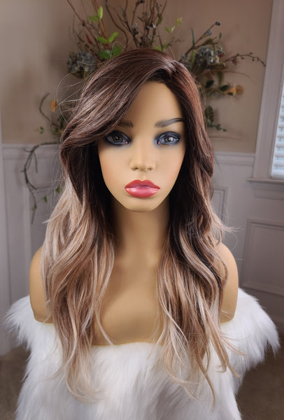 IN STOCK NOW "Lucy" - lace front beauty, deep middle shiftable part monofilament (long peach balayage)