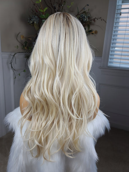 IN STOCK NOW "Lucy"- lace front, Deep middle Shiftable part monofilament, long & wavy( bombshell blonde)