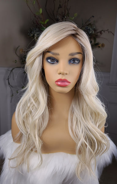 IN STOCK NOW "Lucy"- lace front, Deep middle Shiftable part monofilament, long & wavy( bombshell blonde)