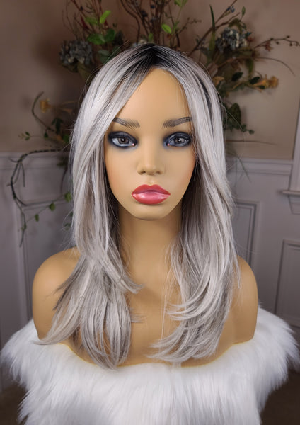 "Brooke"- lace front. Deep middle shiftable partial monofilament (salt & pepper)