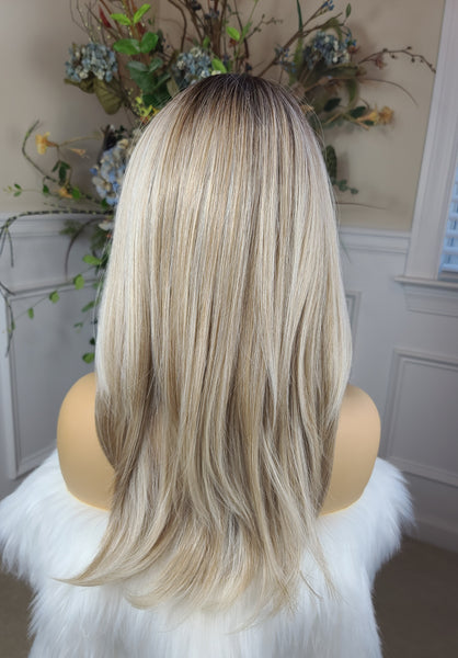 "Brooke"- lace front, deep middle shiftable partial monofilament ( butter blonde)