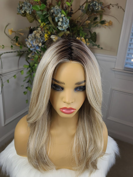 "Brooke"- lace front, deep middle shiftable partial monofilament ( butter blonde)