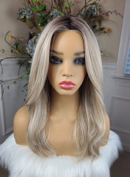 "Brooke"- lace front, deep middle shiftable partial monofilament ( butter blonde)