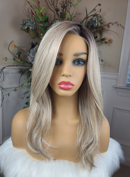 "Brooke"- lace front, deep middle shiftable partial monofilament ( butter blonde)