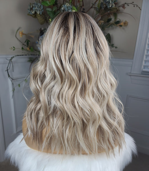 "Niki"- lace front, deep middle shiftable partial monofilament (butter blonde)