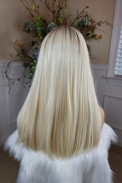 "Princess" - Lacefront deep middle shiftable partial monofilament ( color bombshell blonde)