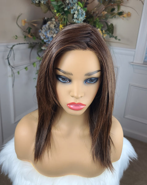 "Linda" - Lace Front, Partial Monofilament (toffee brown root to tip)