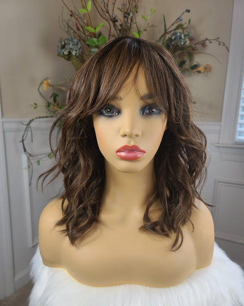 "Kierra" - Lace front,  deep middle shiftable partial monofilament ( toffee brown WITH root)