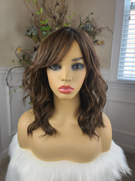 "Kierra" - Lace front,  deep middle shiftable partial monofilament ( toffee brown WITH root)