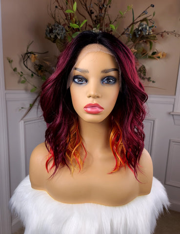 "Leah" burgundy- Lace front, deep middle part