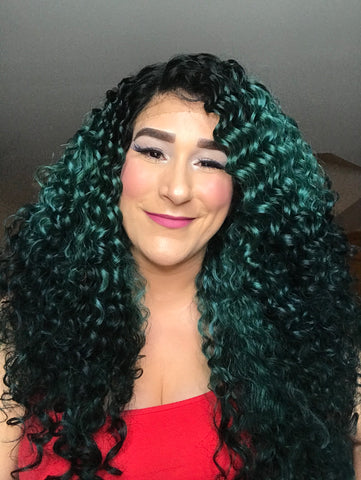 "Jada" Wig - HD Lace Front, Human Blend, Deep Middle Shiftable Part, Green Balayage (DISCONTINUED)