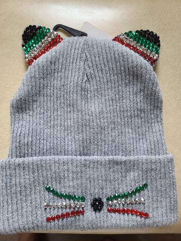 Cat Bling Beanie (colors in grey or ivory)