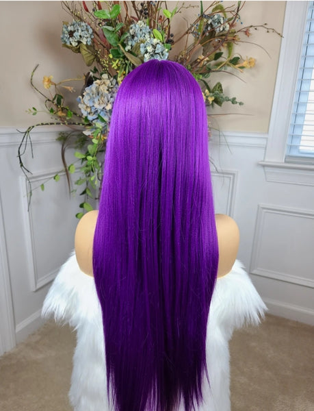 “Amelia" Wig - Lace Front, Human Blend, Deep Middle Part, Purple, Long & Straight