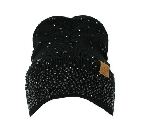 Rhinestone Bling Black Beanie