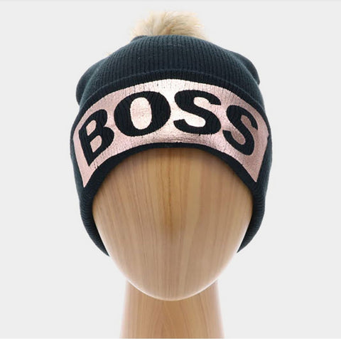 Boss Fur Pom Beanie (colors black or pink)