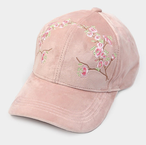 Flowers Embroidered Velvet Baseball Cap (colors pink or black)