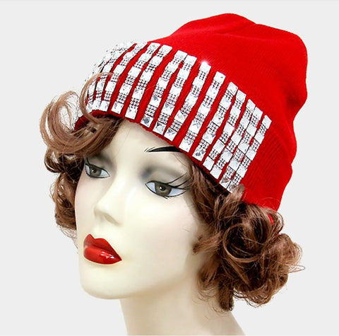 Crystal Bling Cozy Beanie (colors red, black, pink or white)