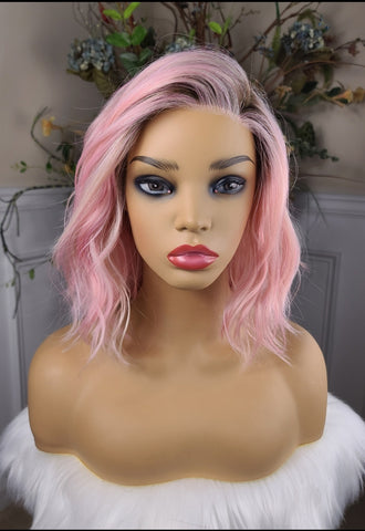 "Tipsy" - Lace front, partial monofilament (bubble gum pink)